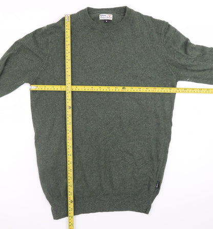 Barbour Mens Green Wool Fair Isle Crew Neck Jumper Size M