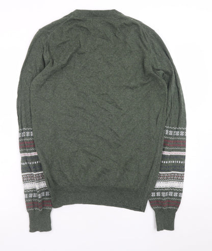 Barbour Mens Green Wool Fair Isle Crew Neck Jumper Size M