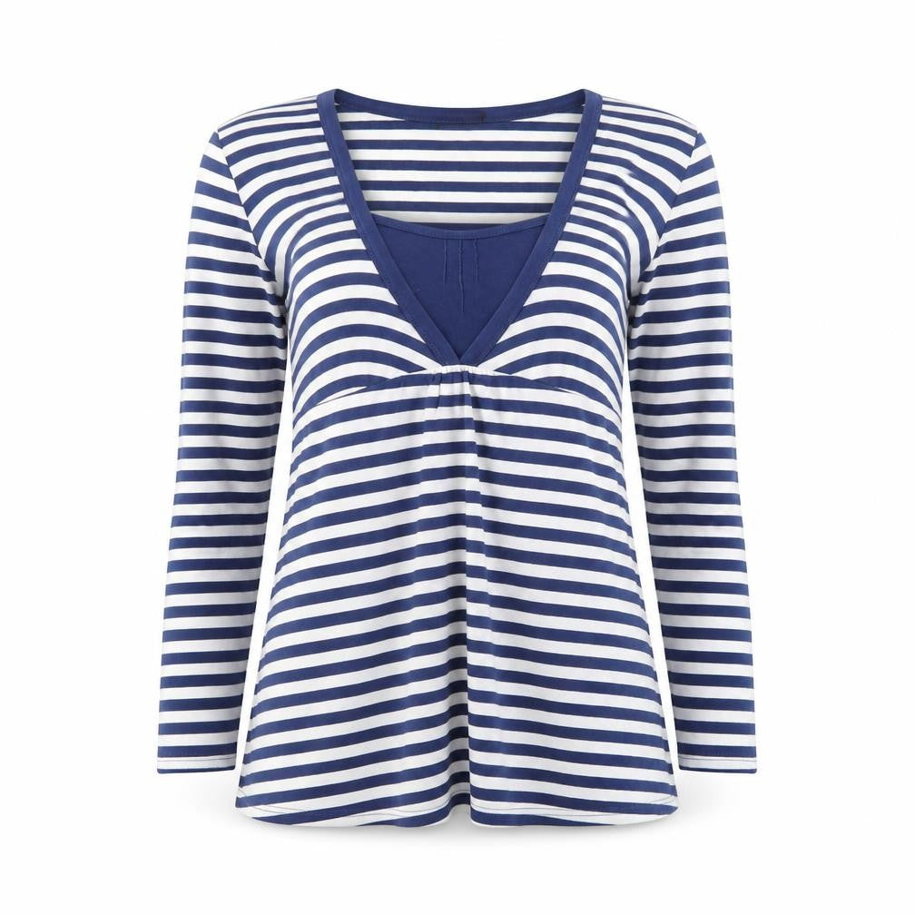 George Maternity Blue White Striped Long Sleeve V-Neck Top UK 10