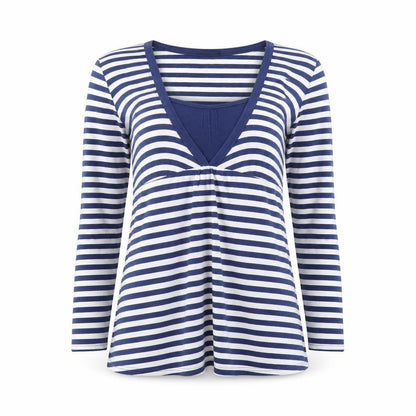 George Maternity Blue White Striped Long Sleeve V-Neck Top UK 10