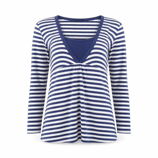 Front view of George Maternity Blue White Striped Long Sleeve V-Neck Top UK 10