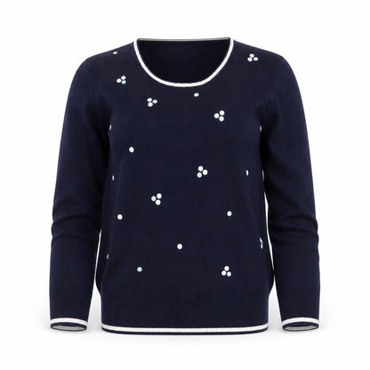 Roman Women Navy Polka Dot Jumper Size 10 Crew Neck Knit Top