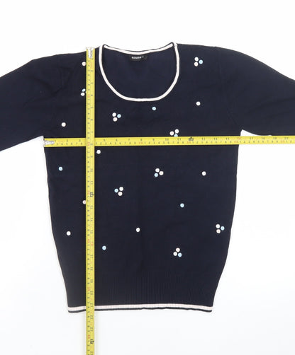 Roman Women Navy Polka Dot Jumper Size 10 Crew Neck Knit Top