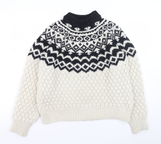 H&M Men’s Black White Fair Isle High Neck Knit Jumper Size S