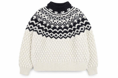 H&M Men’s Black White Fair Isle High Neck Knit Jumper Size S