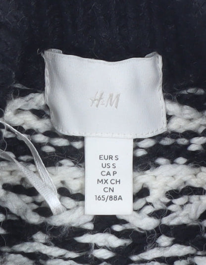 H&M Men’s Black White Fair Isle High Neck Knit Jumper Size S