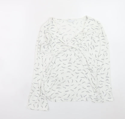 Blooming Marvellous Women's White Grey Wrap Long Sleeve Top Size 8 Viscose Blend