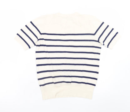 Zara Women Ivory Navy Striped Short Sleeve Knit Jumper Size S
