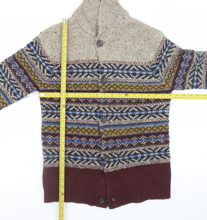 Topman Mens Multicoloured Fair Isle Shawl Neck Cardigan S Wool Blend