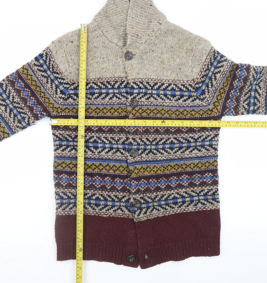 Topman Mens Multicoloured Fair Isle Shawl Neck Cardigan S Wool Blend