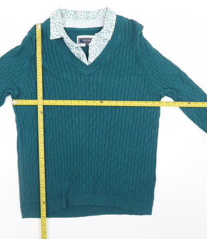 Maine New England Womens Green Cotton Cable Knit V-Neck Jumper Size 18