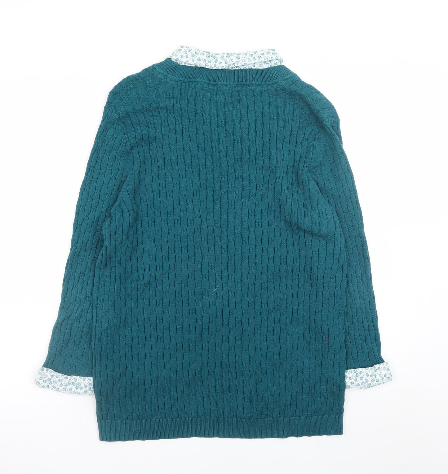 Maine New England Womens Green Cotton Cable Knit V-Neck Jumper Size 18