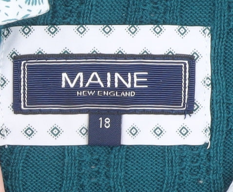 Maine New England Womens Green Cotton Cable Knit V-Neck Jumper Size 18