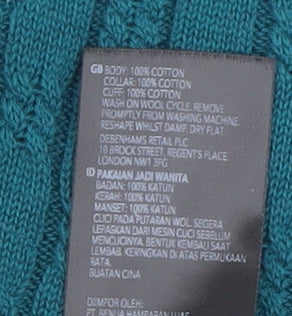 Maine New England Womens Green Cotton Cable Knit V-Neck Jumper Size 18