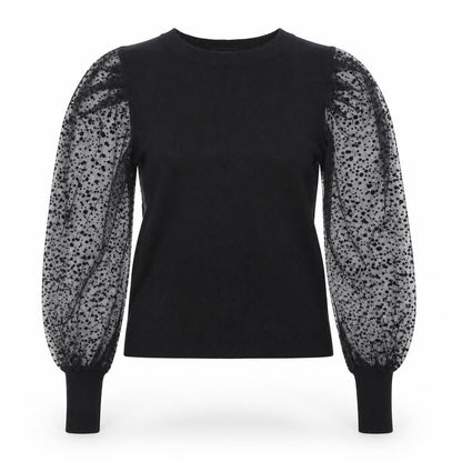 Tu Women Black Puff Sleeve Crew Neck Pullover Jumper Size 12