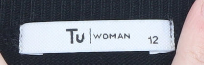 Tu Women Black Puff Sleeve Crew Neck Pullover Jumper Size 12