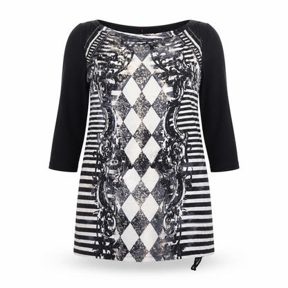 Olsen Women Black Argyle Shift Dress Size 16 3/4 Sleeve Viscose