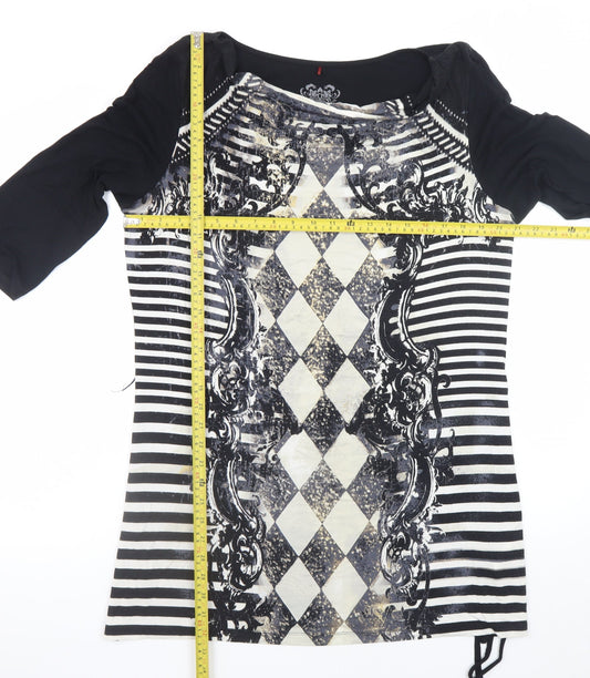 Olsen Women Black Argyle Shift Dress Size 16 3/4 Sleeve Viscose