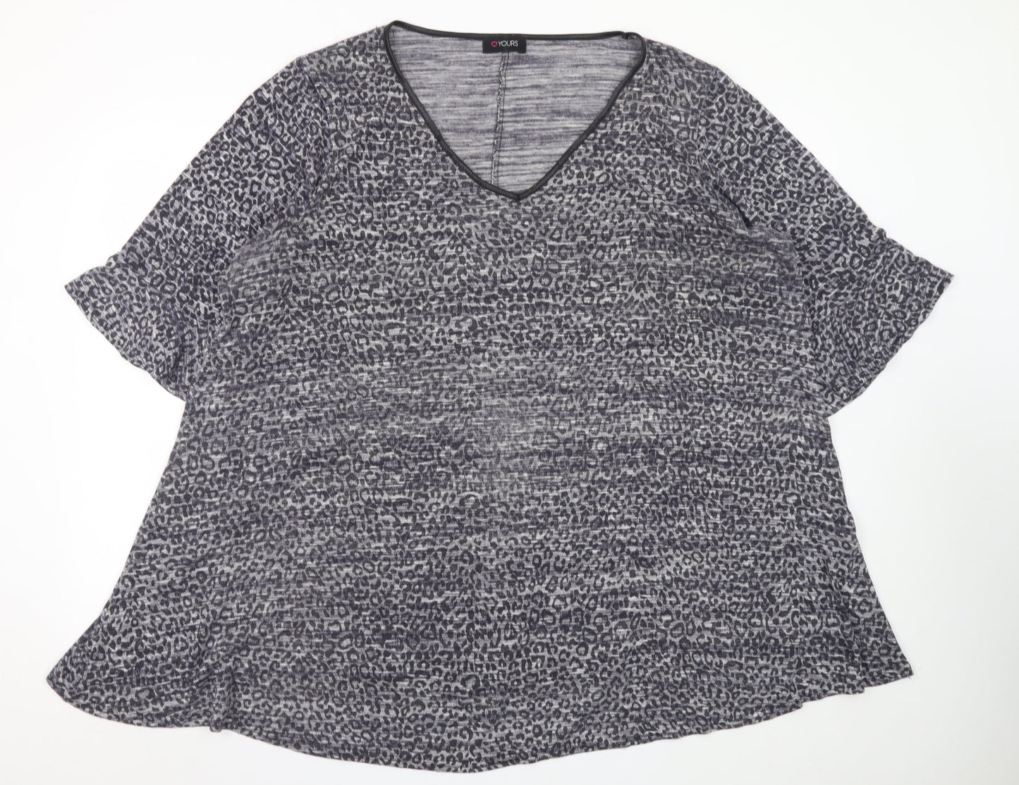Yours Womens Grey Animal Print Viscose Blend Plus Size 22/24 V-Neck T-Shirt