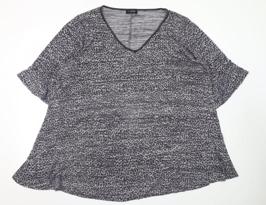 Yours Womens Grey Animal Print Viscose Blend Plus Size 22/24 V-Neck T-Shirt