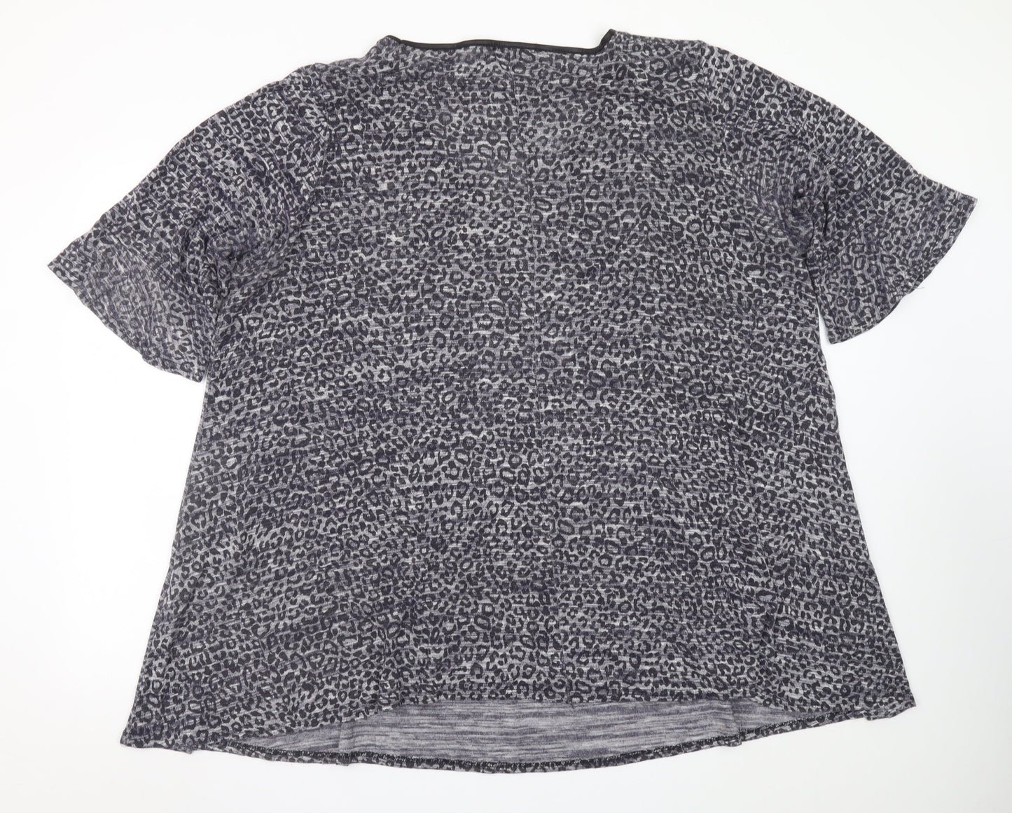 Yours Womens Grey Animal Print Viscose Blend Plus Size 22/24 V-Neck T-Shirt