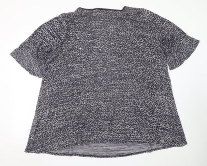 Yours Womens Grey Animal Print Viscose Blend Plus Size 22/24 V-Neck T-Shirt