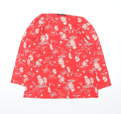 Marks and Spencer Women’s Red Tropical Print Cotton T-Shirt Size 14