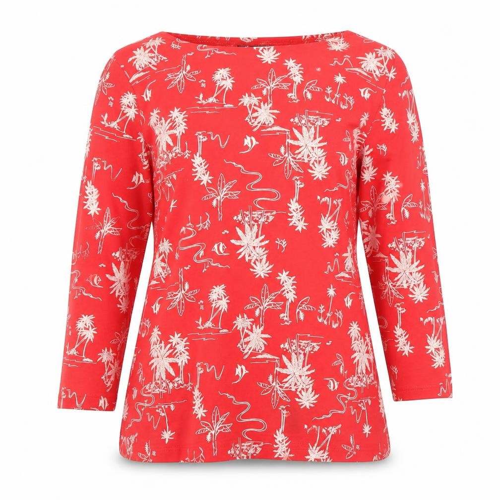 Marks and Spencer Women’s Red Tropical Print Cotton T-Shirt Size 14