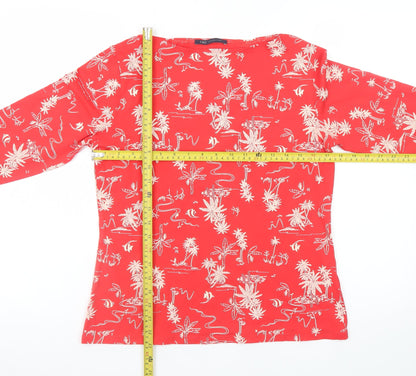 Marks and Spencer Women’s Red Tropical Print Cotton T-Shirt Size 14