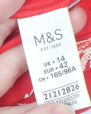 Marks and Spencer Women’s Red Tropical Print Cotton T-Shirt Size 14