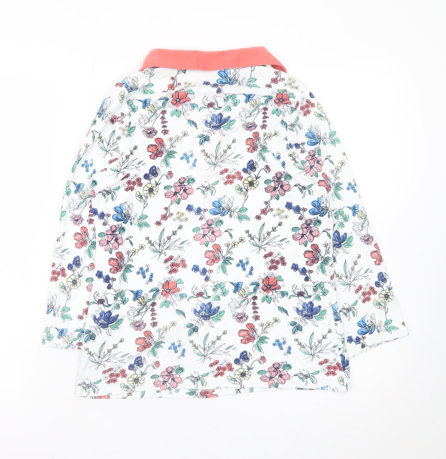Isle Essentials Women's Multicoloured Floral Collared Long Sleeve Cotton Top Size S 10-12