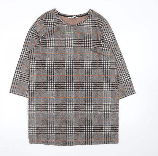 Tu Women Grey Check Shift Dress Size 14 3/4 Sleeve Workwear