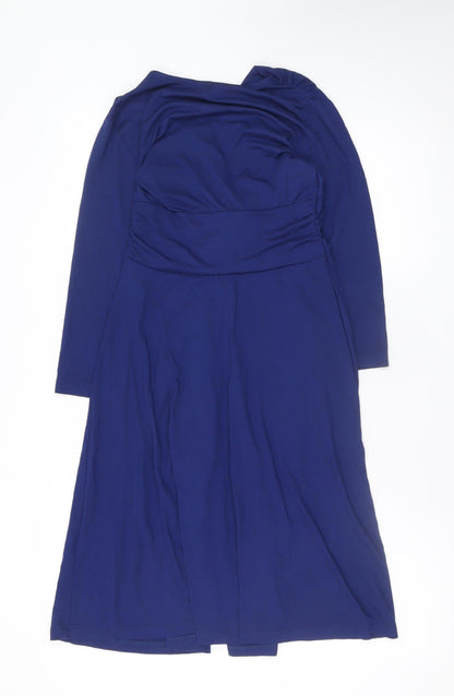 Seraphine Women’s Blue V-Neck Ruched Long Sleeve Maternity Wrap Dress UK 8