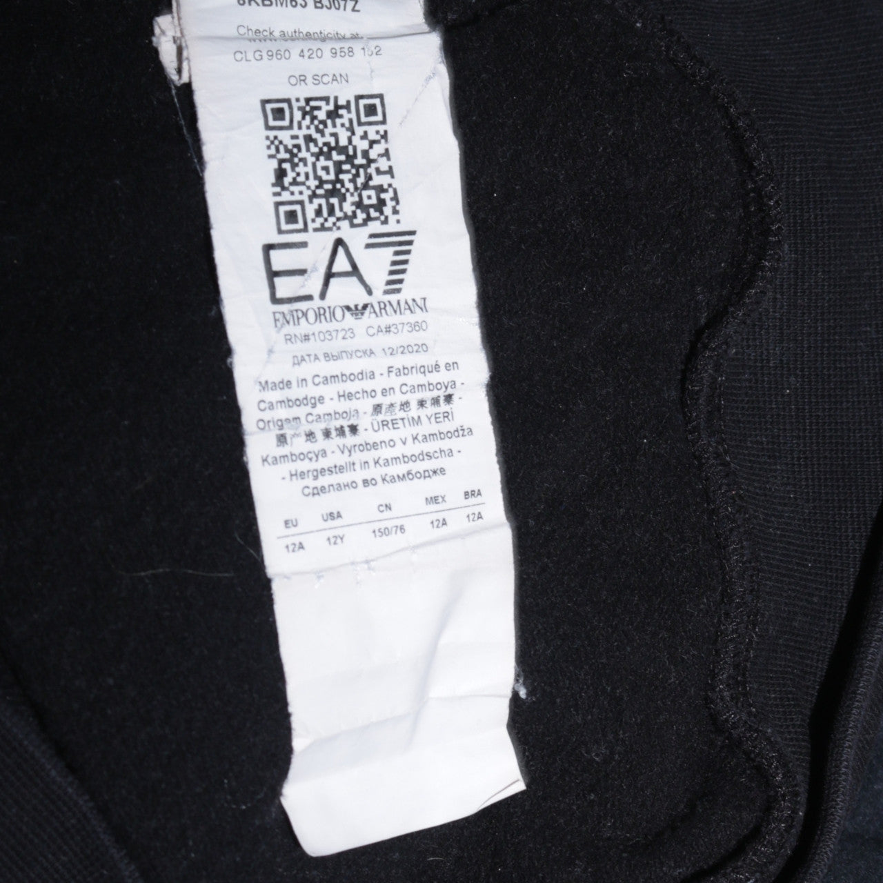 Teens UK Size 14 Slim Emporio Armani Black Pullover Hoodie