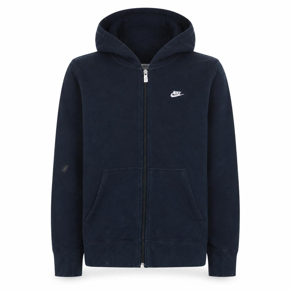 Front view of Nike boys’ black full zip hoodie 13-15 years cotton fleece sportswear
