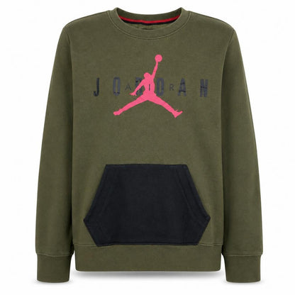 Front view of Jordan boys’ green black sweatshirt crew neck fleece regular fit 10-11 years