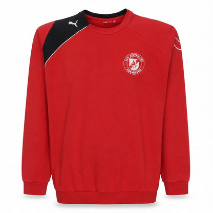 Front view of Puma Men Red Black Crew Neck Long Sleeve Sweatshirt L Football Style