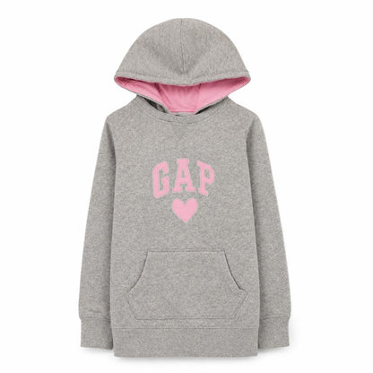 Gap Kids Girls Grey Hooded Pullover Sweatshirt Medium with Logo Print