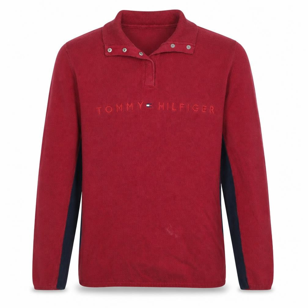Mens UK Size M Tommy Hilfiger Red Henley Jumper