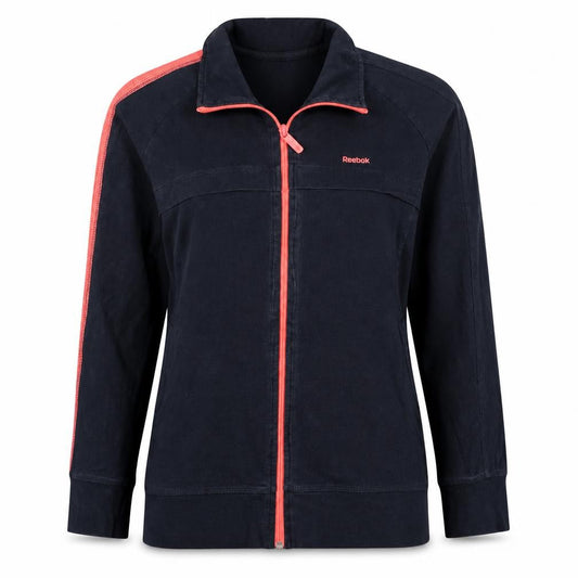 Reebok Womens Black Track Jacket L Full Zip Athleisure Sportswear