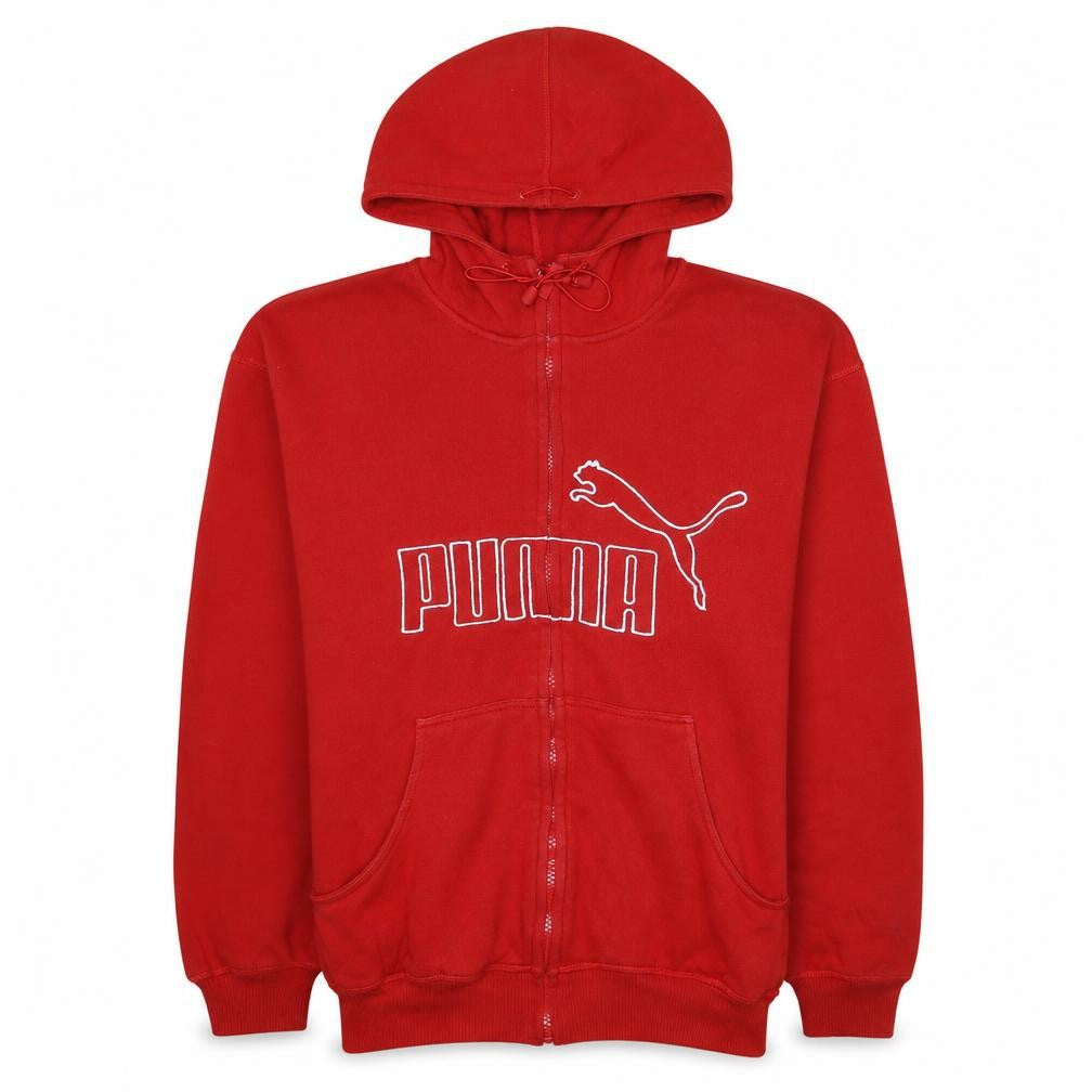 Front view of Puma Men’s Red Full Zip Hoodie Sweatshirt, size L, Sports Fleece