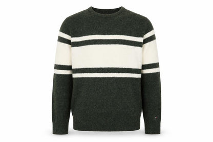 Tommy Hilfiger Men's Green Striped V-Neck Wool Blend Jumper L