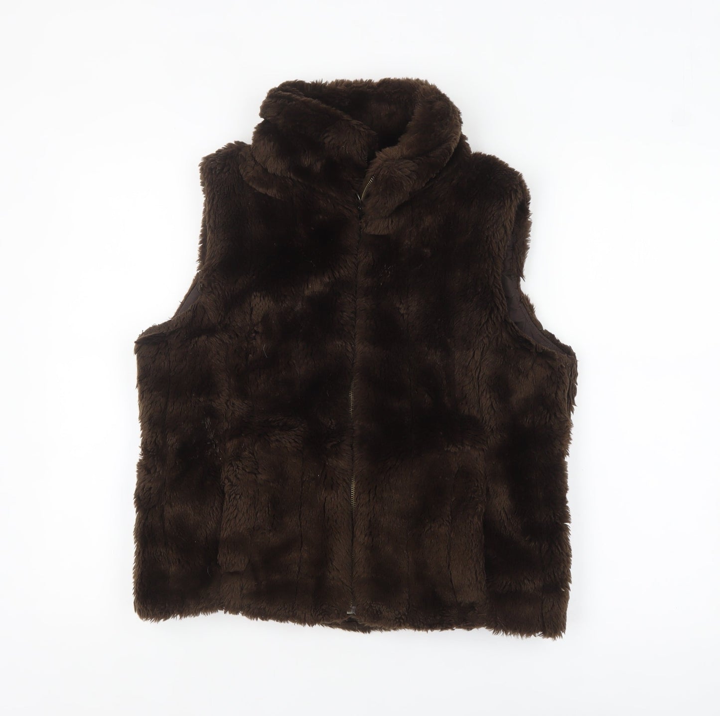 New Look Women Brown Faux Fur Zip Waistcoat UK 14