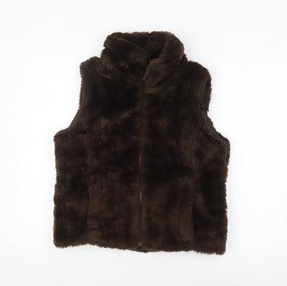New Look Women Brown Faux Fur Zip Waistcoat UK 14