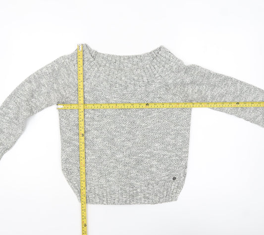 Hollister Women’s Grey Knit Boat Neck Chunky Pullover Jumper Size S