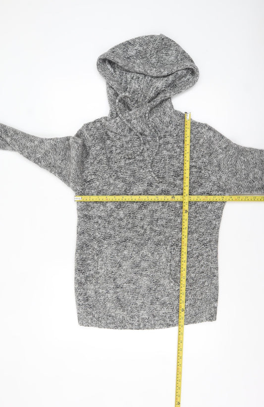 Pull & Bear Women's Grey Hooded Knit Jumper Size 12