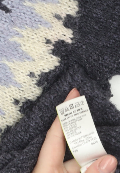 Marks and Spencer Women Purple Fair Isle Wool Blend Jumper Size 14