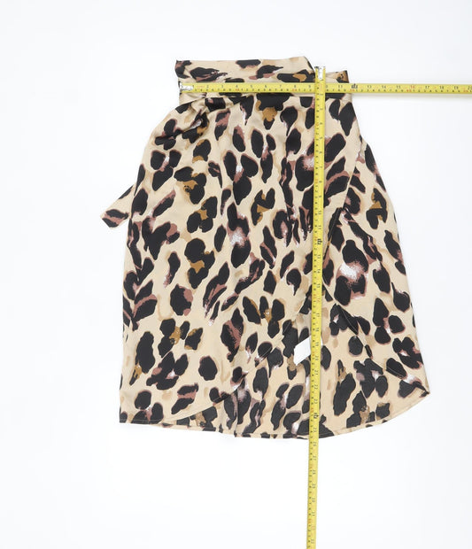 Boohoo Women Beige Leopard Wrap Skirt Size 10 Polyester