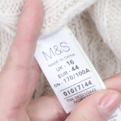 Marks and Spencer Womens Ivory Roll Neck Tunic Jumper Size 16