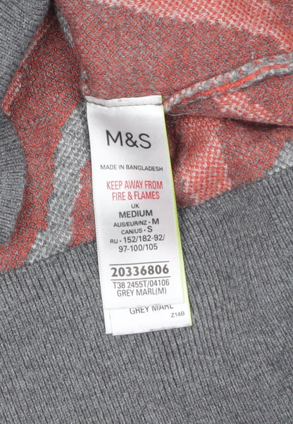 Marks and Spencer Women's Grey Animal Print Mock Neck Jumper Size M